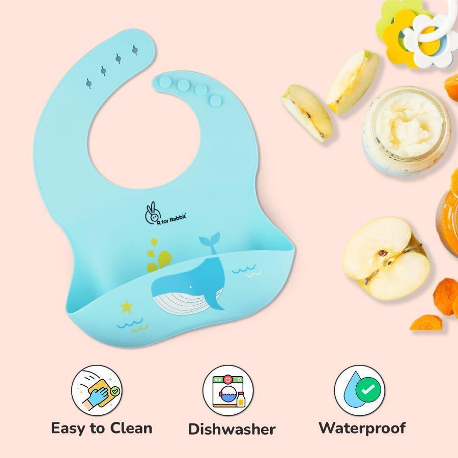 Safari Silicone Bib For Baby Comfortable Soft And Built-in Food Pocket - Lake Blue