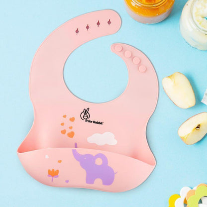 Safari Silicone Bib For Baby Comfortable Soft And Built-in Food Pocket - Peach