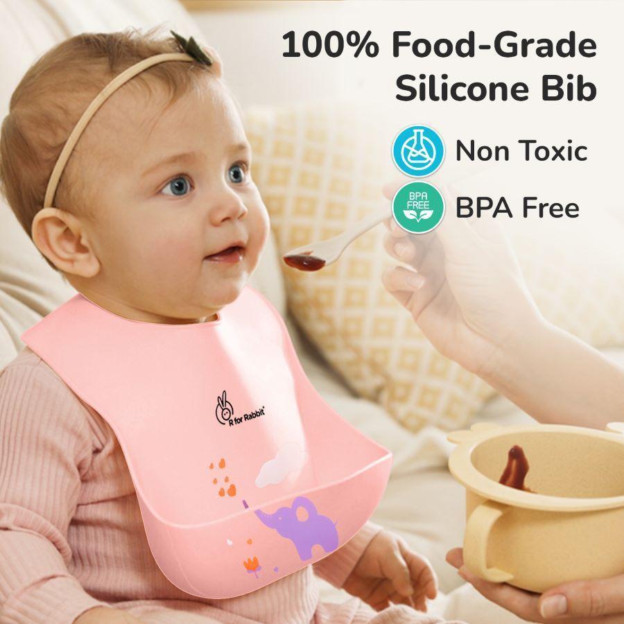 Safari Silicone Bib For Baby Comfortable Soft And Built-in Food Pocket - Peach