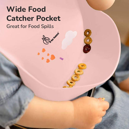 Safari Silicone Bib For Baby Comfortable Soft And Built-in Food Pocket - Peach