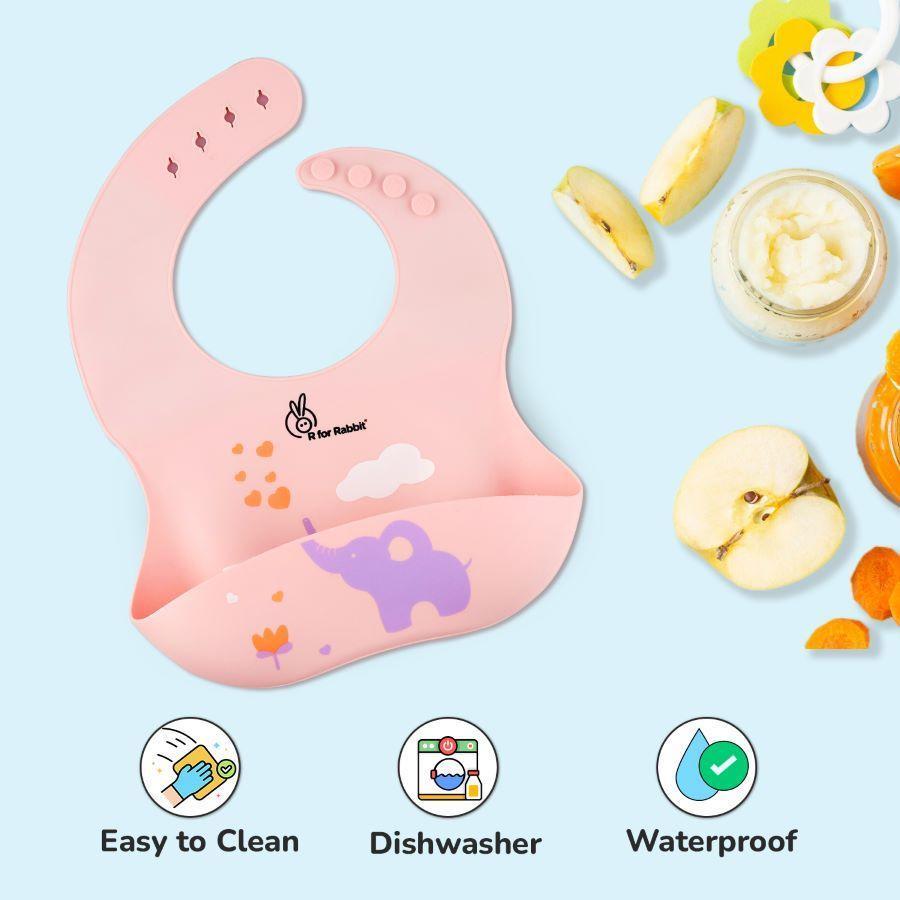 Safari Silicone Bib For Baby Comfortable Soft And Built-in Food Pocket - Peach