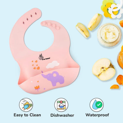 Safari Silicone Bib For Baby Comfortable Soft And Built-in Food Pocket - Peach