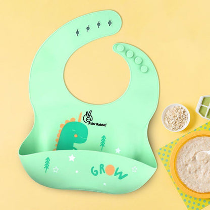 Safari Silicone Bib For Baby Comfortable Soft And Built-in Food Pocket - Sea Green