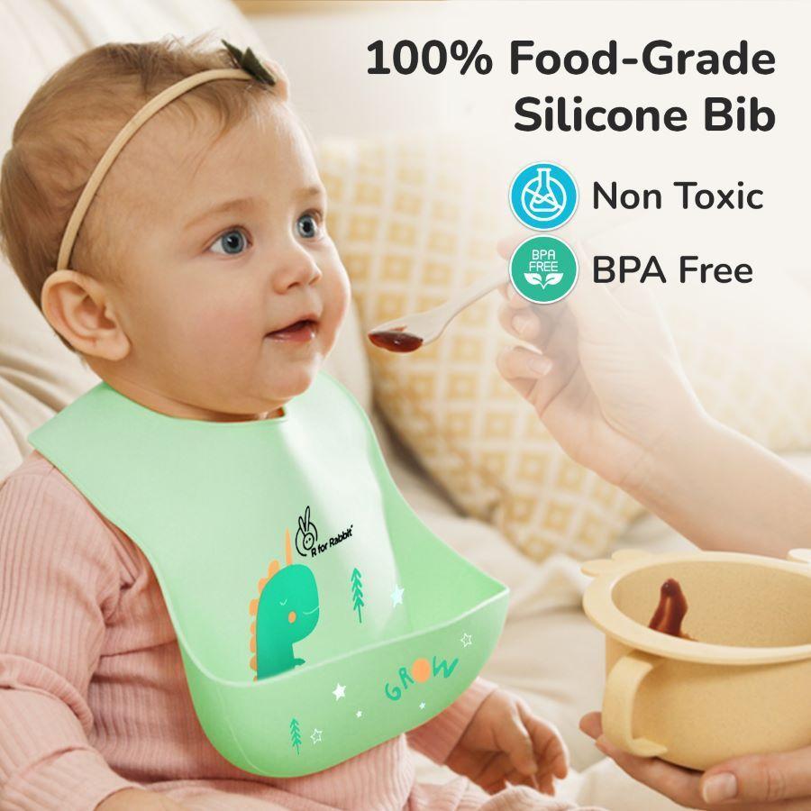 Safari Silicone Bib For Baby Comfortable Soft And Built-in Food Pocket - Sea Green