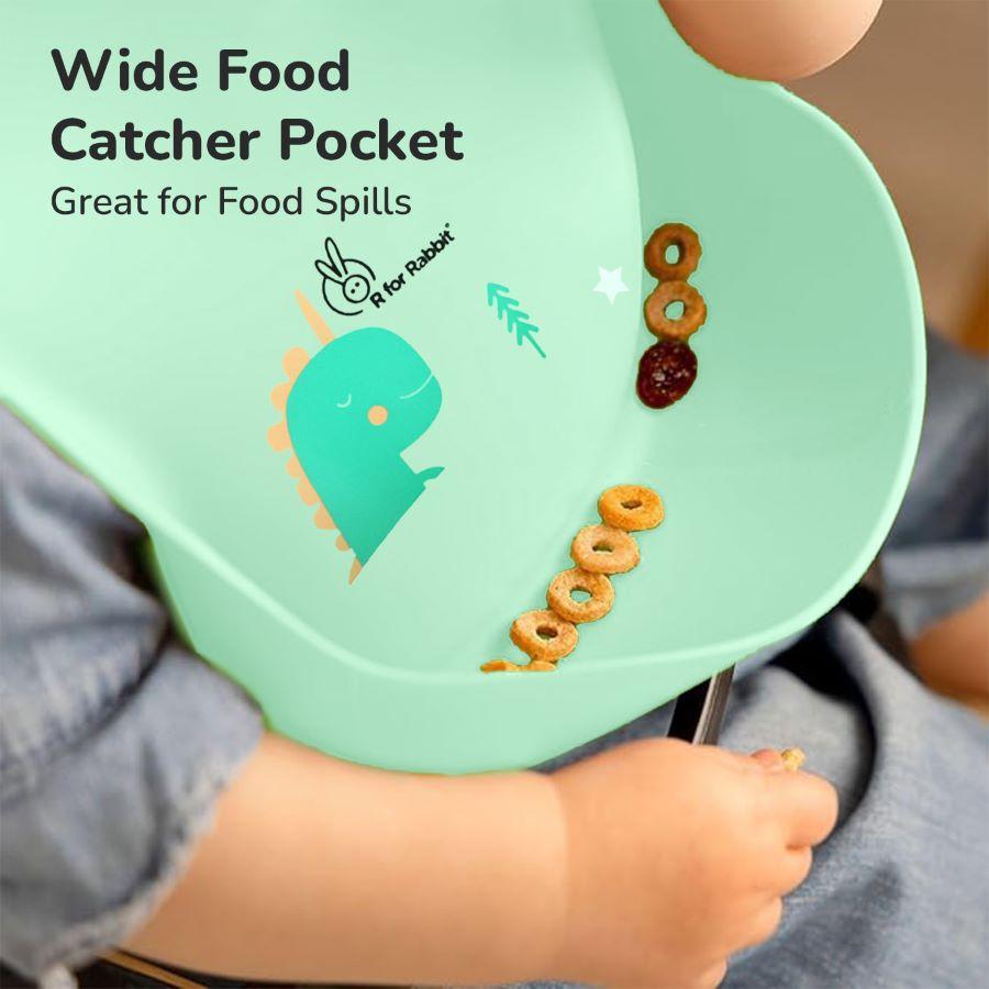 Safari Silicone Bib For Baby Comfortable Soft And Built-in Food Pocket - Sea Green