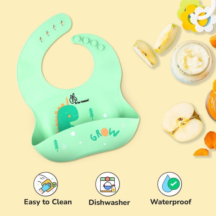 Safari Silicone Bib For Baby Comfortable Soft And Built-in Food Pocket - Sea Green