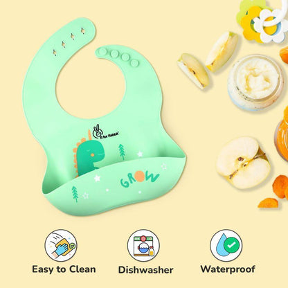 Safari Silicone Bib For Baby Comfortable Soft And Built-in Food Pocket - Sea Green