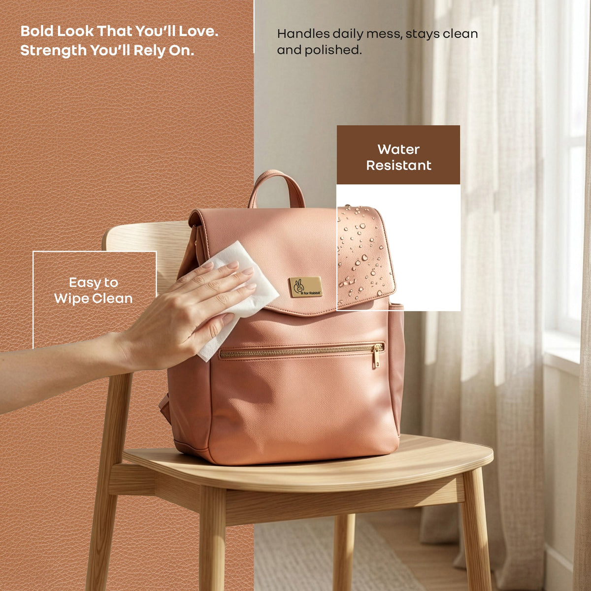 Caramello Bold Arise Diaper Bag, Premium Vegan Leather, 22L Multi-Compartment Laptop Friendly Bag - Sand Brown