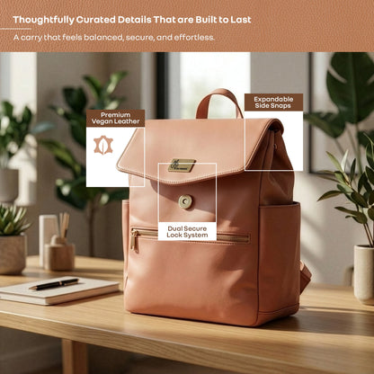 Caramello Bold Arise Diaper Bag, Premium Vegan Leather, 22L Multi-Compartment Laptop Friendly Bag - Sand Brown