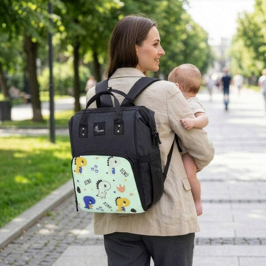 Caramello Dino Diaper Bag For Mother With 11 Pockets - Sea Green