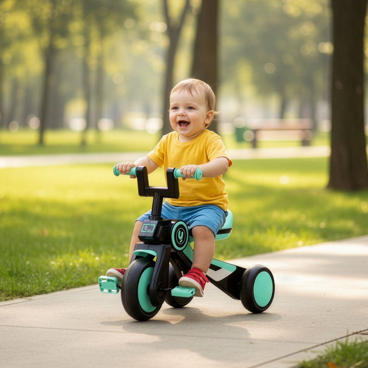 Tiny Toes Y Ace Kids Tricycle for 2–5 Years – BIS Certified Baby Tricycle with Sturdy Frame, Anti-Slip Handlebars, Wide Comfortable Seat & Smooth Wheels for Safe & Fun Riding (Upto 25 kg) - Sea Green Black