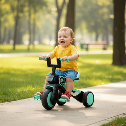 Tiny Toes Y Ace Kids Tricycle for 2–5 Years – BIS Certified Baby Tricycle with Sturdy Frame, Anti-Slip Handlebars, Wide Comfortable Seat & Smooth Wheels for Safe & Fun Riding (Upto 25 kg) - Sea Green Black