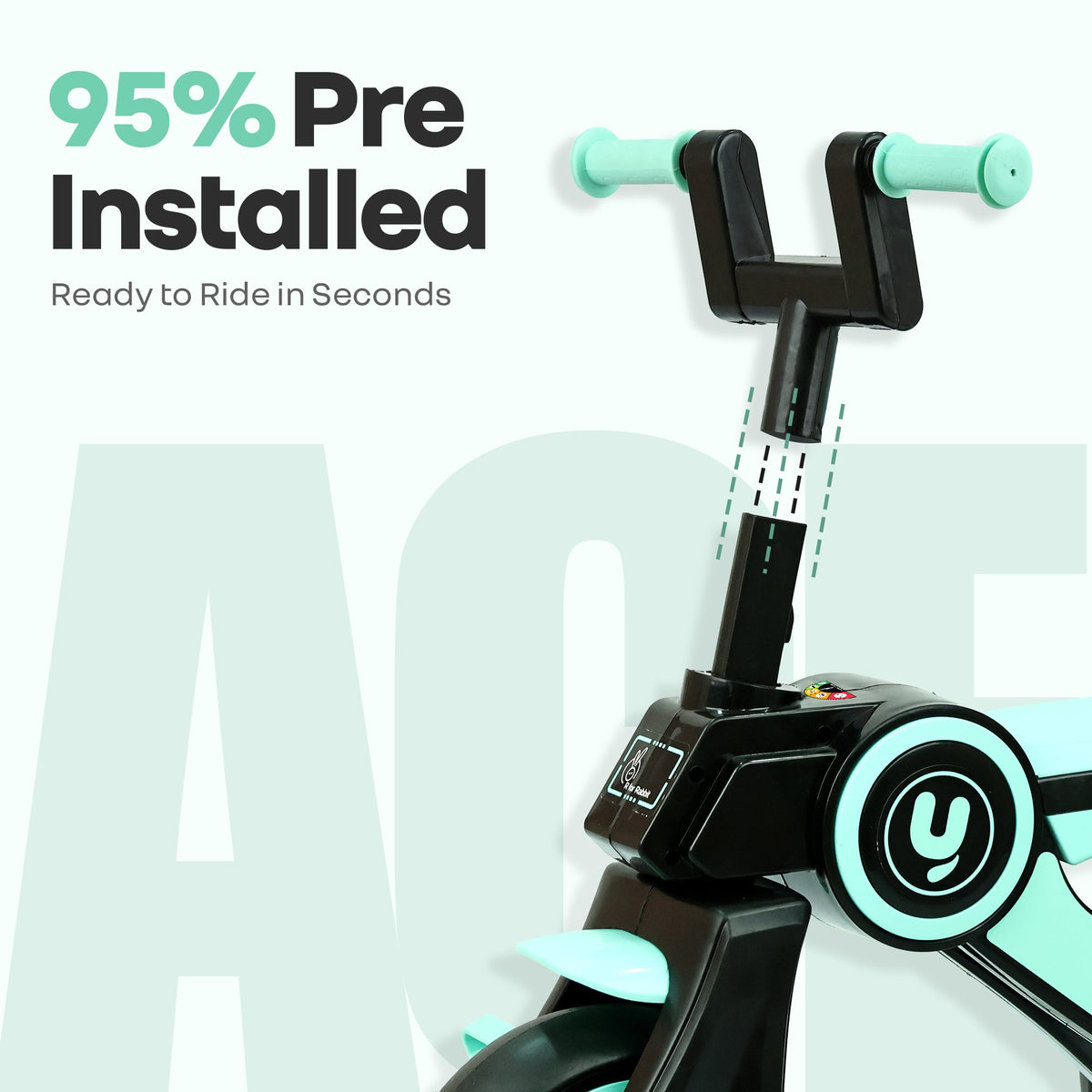 Tiny Toes Y Ace Kids Tricycle for 2–5 Years – BIS Certified Baby Tricycle with Sturdy Frame, Anti-Slip Handlebars, Wide Comfortable Seat & Smooth Wheels for Safe & Fun Riding (Upto 25 kg) - Sea Green Black