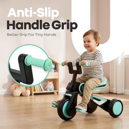 Tiny Toes Y Ace Kids Tricycle for 2–5 Years – BIS Certified Baby Tricycle with Sturdy Frame, Anti-Slip Handlebars, Wide Comfortable Seat & Smooth Wheels for Safe & Fun Riding (Upto 25 kg) - Sea Green Black
