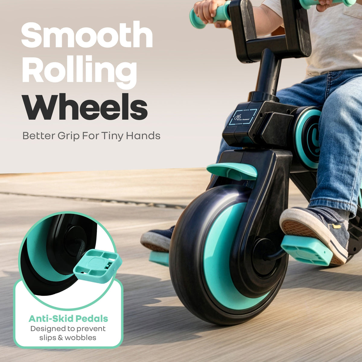 Tiny Toes Y Ace Kids Tricycle for 2–5 Years – BIS Certified Baby Tricycle with Sturdy Frame, Anti-Slip Handlebars, Wide Comfortable Seat & Smooth Wheels for Safe & Fun Riding (Upto 25 kg) - Sea Green Black