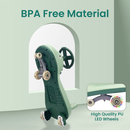 Iya Iya Dino Swing Car For Kids - Inbuilt Music With Light, PU LED Wheels, ABEC 7 Bearing, Up to 100 Kgs Capacity - Sea Green