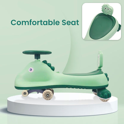 Iya Iya Dino Swing Car For Kids - Inbuilt Music With Light, PU LED Wheels, ABEC 7 Bearing, Up to 100 Kgs Capacity - Sea Green
