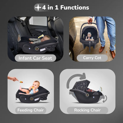 Picaboo NXG 4 In 1 Multipurpose Baby Carry Cot With 3-Point Safety Harness - Silver Black