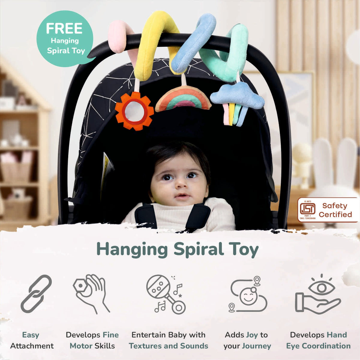 Picaboo NXG 4 In 1 Multipurpose Baby Carry Cot With 3-Point Safety Harness - Silver Black
