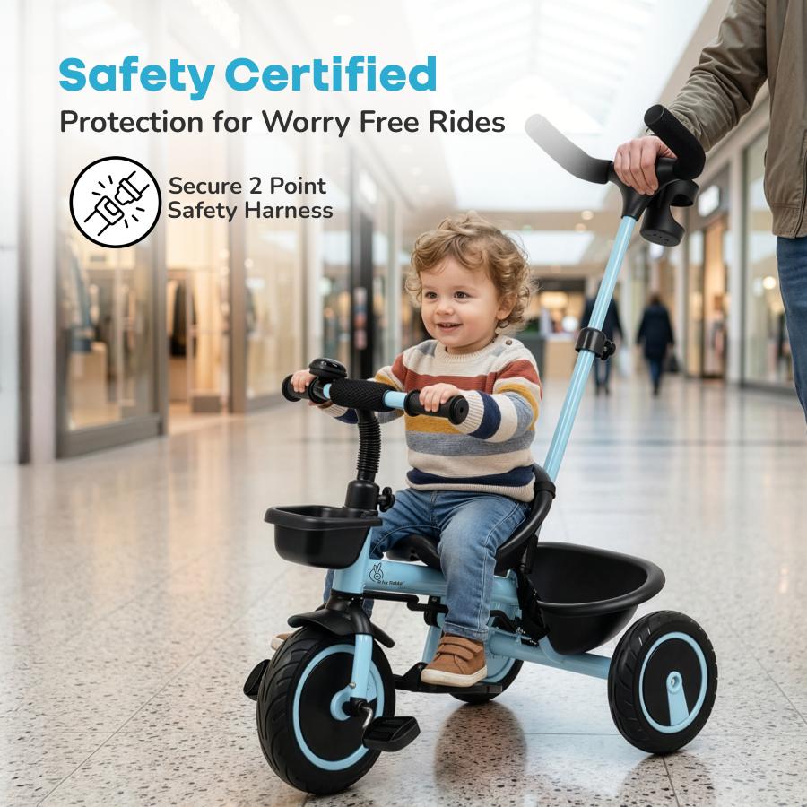 Tiny Toes R20 Plus Tricycle for Kids with Safety Certification, Plug-and-Play Design, Rubber Wheels & Steel Frame - Sky Blue