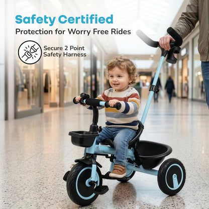 Tiny Toes R20 Plus Tricycle for Kids with Safety Certification, Plug-and-Play Design, Rubber Wheels & Steel Frame - Sky Blue