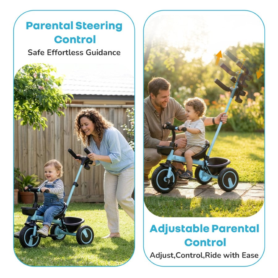 Tiny Toes R20 Plus Tricycle for Kids with Safety Certification, Plug-and-Play Design, Rubber Wheels & Steel Frame - Sky Blue