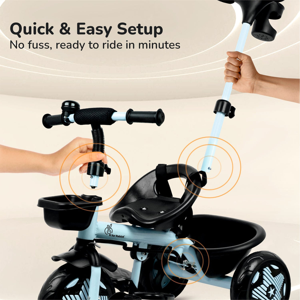 Tiny Toes R20 Ace Baby Tricycle – Smart Plug & Play Trike with Parental Control & EVA Wheels - Sky Blue