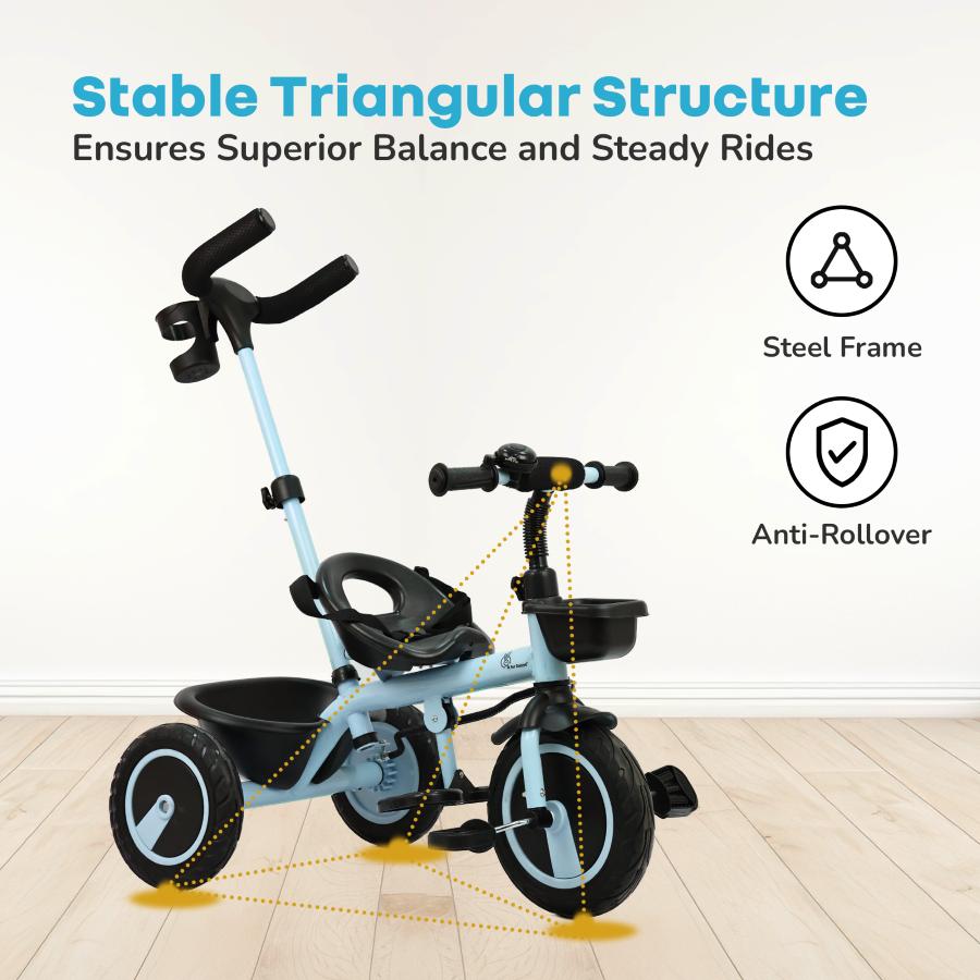Tiny Toes R20 Plus Tricycle for Kids with Safety Certification, Plug-and-Play Design, Rubber Wheels & Steel Frame - Sky Blue