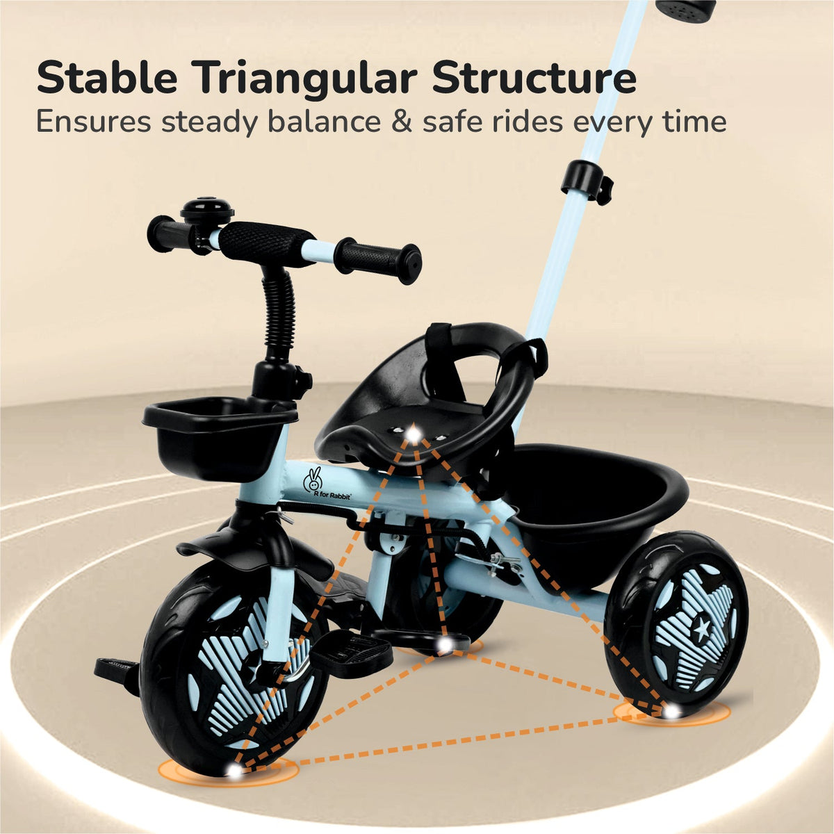 Tiny Toes R20 Ace Baby Tricycle – Smart Plug & Play Trike with Parental Control & EVA Wheels - Sky Blue
