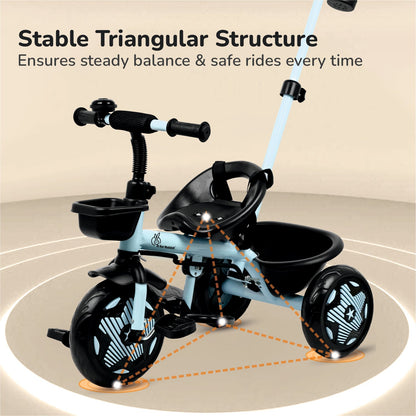 Tiny Toes R20 Ace Baby Tricycle – Smart Plug & Play Trike with Parental Control & EVA Wheels - Sky Blue
