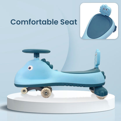 Iya Iya Dino Swing Car For Kids - Inbuilt Music With Light, PU LED Wheels, ABEC 7 Bearing, Up to 100 Kgs Capacity - Sky Blue