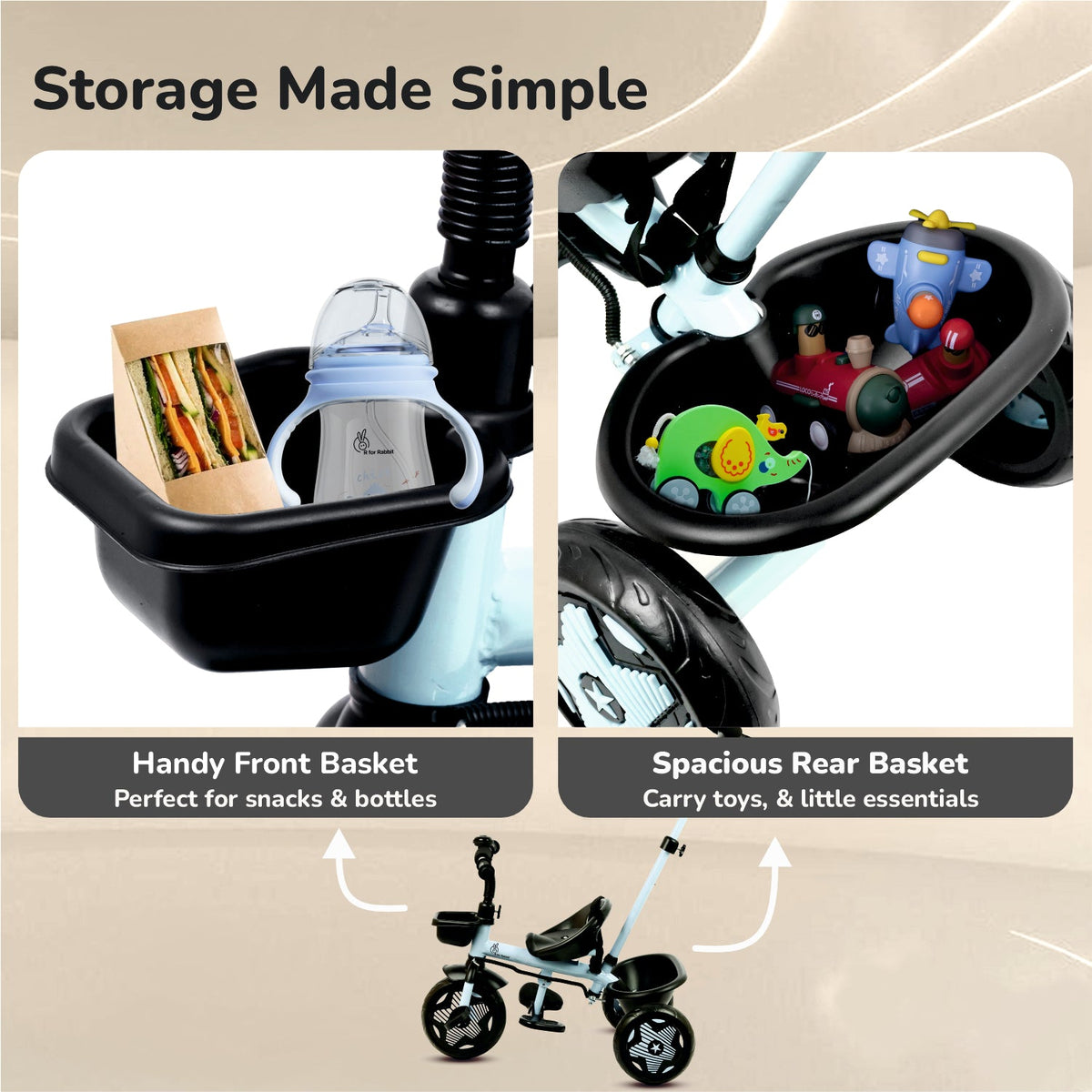 Tiny Toes R20 Ace Baby Tricycle – Smart Plug & Play Trike with Parental Control & EVA Wheels - Sky Blue