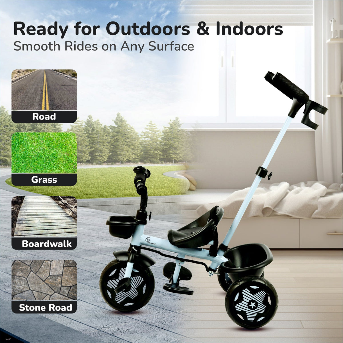 Tiny Toes R20 Ace Baby Tricycle – Smart Plug & Play Trike with Parental Control & EVA Wheels - Sky Blue