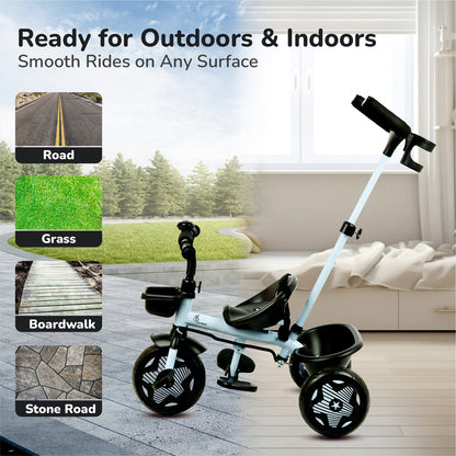 Tiny Toes R20 Ace Baby Tricycle – Smart Plug & Play Trike with Parental Control & EVA Wheels - Sky Blue