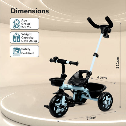 Tiny Toes R20 Ace Baby Tricycle – Smart Plug & Play Trike with Parental Control & EVA Wheels - Sky Blue