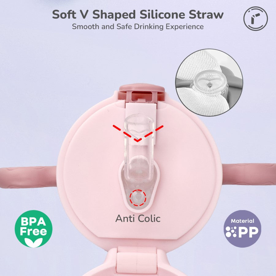 Spikey Baby Straw Sipper Bottle 320ml With Soft Silicone Straw and Leak Proof - Peach Pink