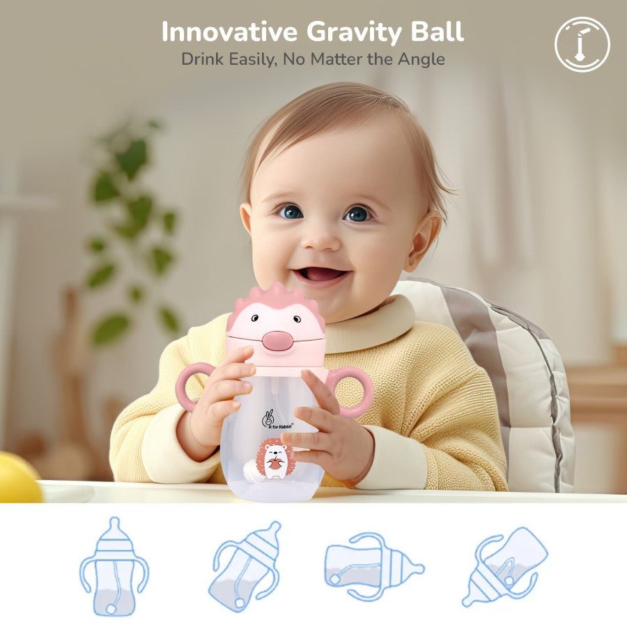 Spikey Baby Straw Sipper Bottle 320ml With Soft Silicone Straw and Leak Proof - Peach Pink