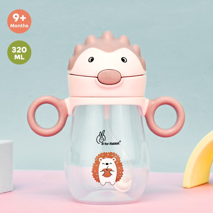 Spikey Baby Straw Sipper Bottle 320ml With Soft Silicone Straw and Leak Proof - Peach Pink