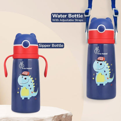 Steebo Safari Stainless Steel Sipper Bottle for Kids 500ml - Blue Dino