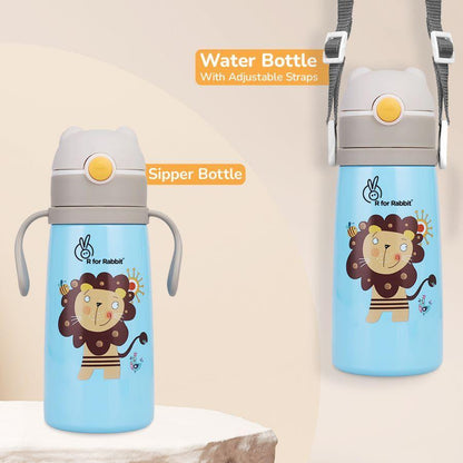Steebo Safari Stainless Steel Sipper Bottle for Kids 500ml - Blue Lion