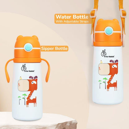Steebo Safari Stainless Steel Sipper Bottle for Kids 500ml - Orange Giffy
