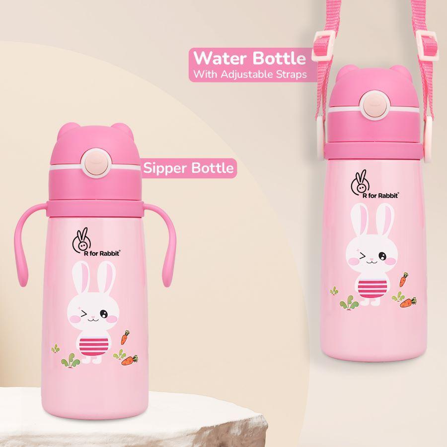 Steebo Safari Stainless Steel Sipper Bottle for Kids 500ml - Pink Bunny