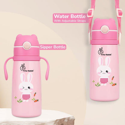 Steebo Safari Stainless Steel Sipper Bottle for Kids 500ml - Pink Bunny