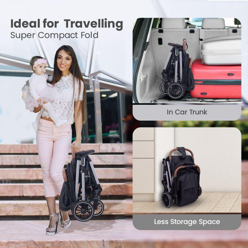 Street Smart Auto Fold Stroller for Kids Safety Certified, Travel Friendly, Breathable Mesh, 360 Degree Rotation, 0-3 Yrs