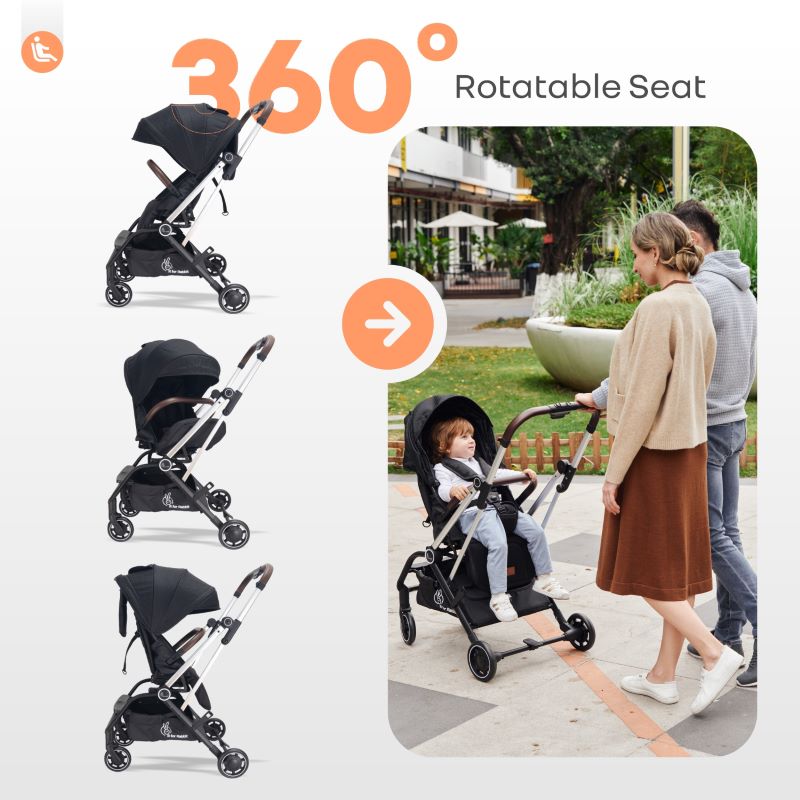 Street Smart 360-degree Rotatable Kids Stroller - Pure Black