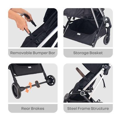Street Smart 360-degree Rotatable Kids Stroller - Pure Black