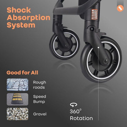 Street Smart 360-degree Rotatable Kids Stroller - Pure Black
