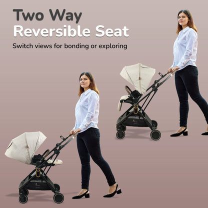 Street Smart Regal 2-Way Reversible Baby Stroller with One-Hand Fold & 5-Point Safety Harness - Beige