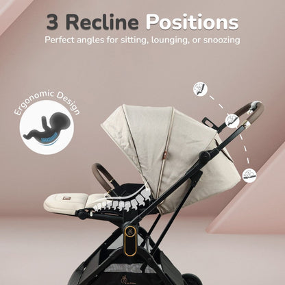 Street Smart Regal 2-Way Reversible Baby Stroller with One-Hand Fold & 5-Point Safety Harness - Beige