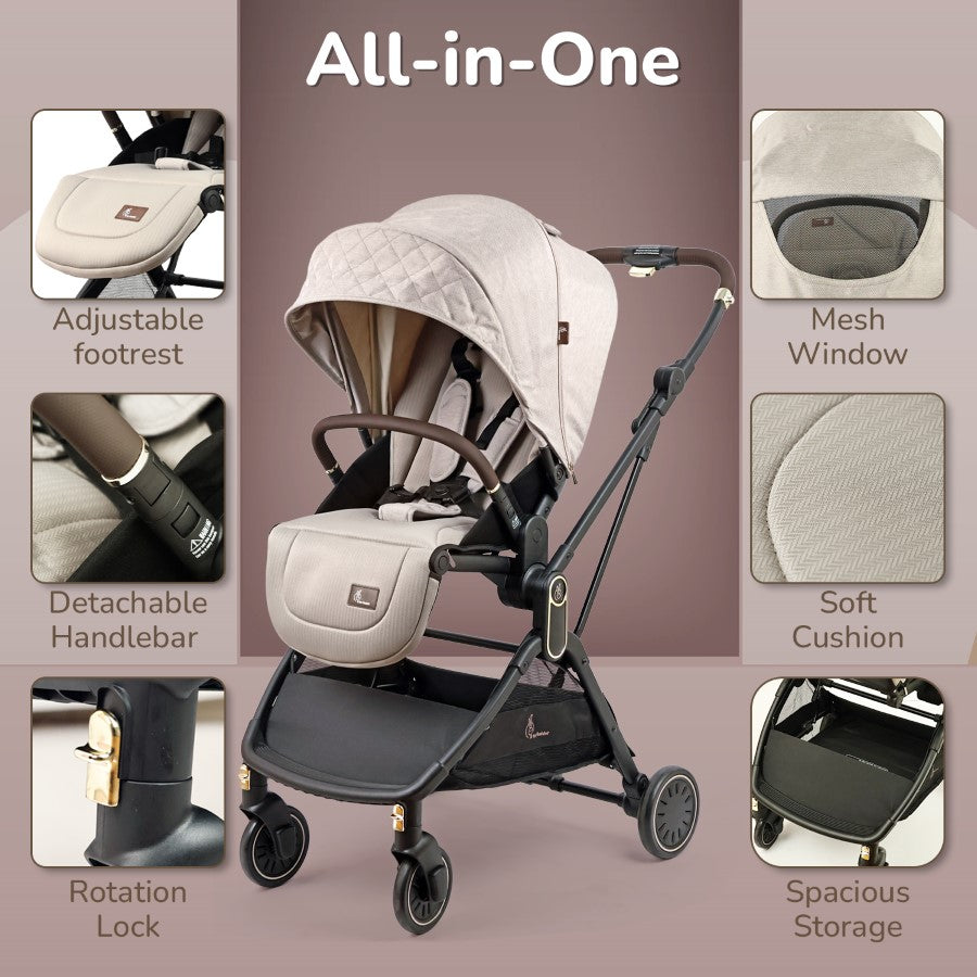 Street Smart Regal 2-Way Reversible Baby Stroller with One-Hand Fold & 5-Point Safety Harness - Beige